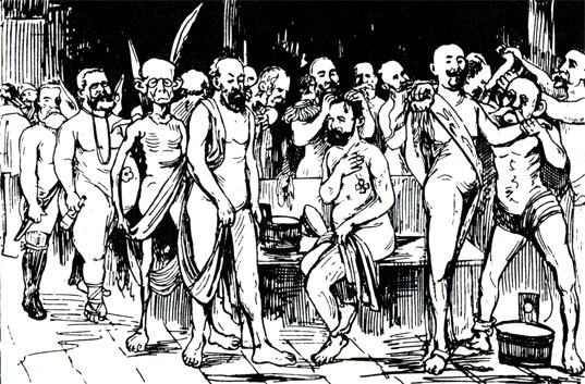 Карикатуры из юмористических журналов периода первой русской революции. Маньчжурская баня
